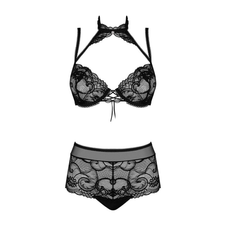 OBSESSIVE 2-delige set met halterbeha en kanten string