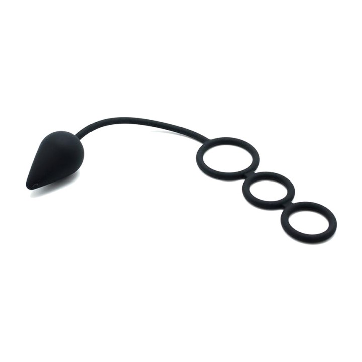 LATEX PLAY Plug anale con anelli per pene e testicoli