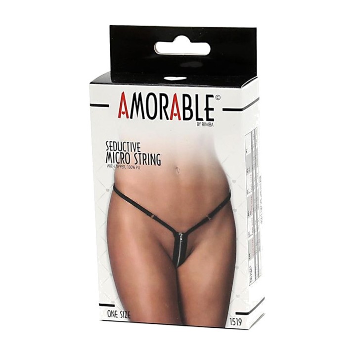AMORABLE Microstring van imitatieleer met rits en gespen