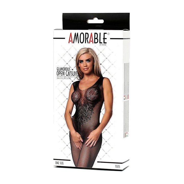 AMORABLE Body a rete con cavallo aperto e motivo floreale
