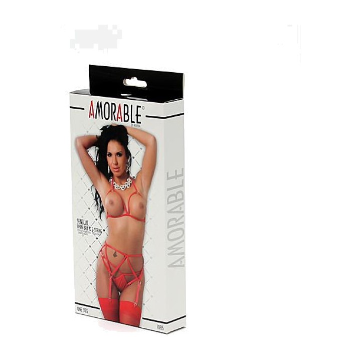 AMORABLE Set med öppen behå, höfthållare, stringtrosa och