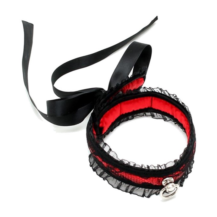 BONDAGE PLAY Guler din nailon cu fundă de satin R8124VAR