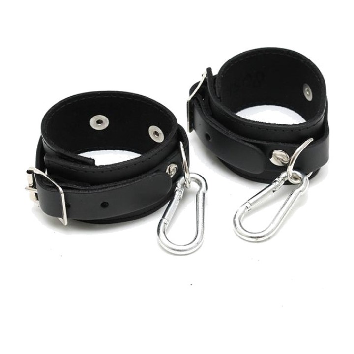 BONDAGE PLAY Læderhåndjern med karabinhager 4 CM R8051