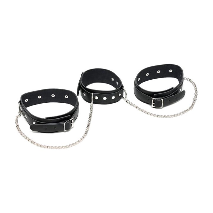 BONDAGE PLAY Læderbindinger til hals og ben R7647