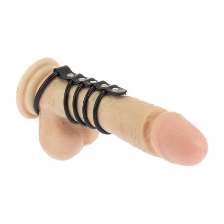 lederband mit 5 penisringen aus gummi