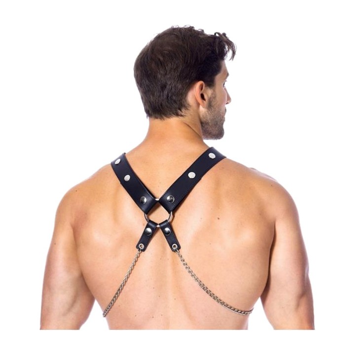 BONDAGE PLAY Leather chest harness with chains R7344