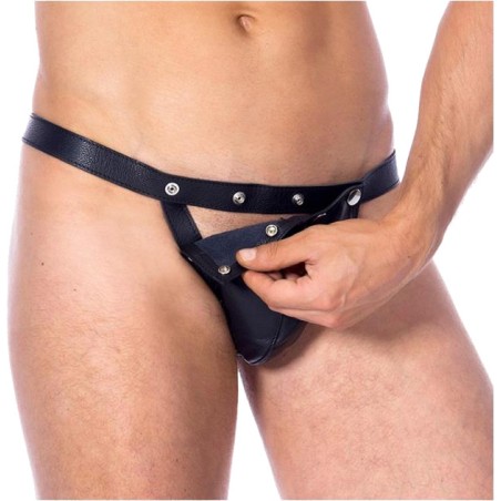 pánsky kožený jockstrap s odnímateľným rázporkom