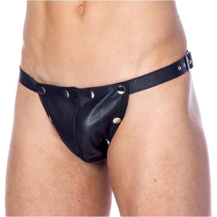 BONDAGE PLAY Jockstrap bărbătesc din piele, cu șliț