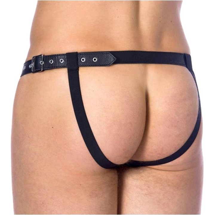 BONDAGE PLAY Jockstrap bărbătesc din piele, cu șliț