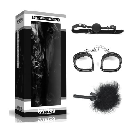 kit de bondage com mordaça, algemas e espanador deluxe