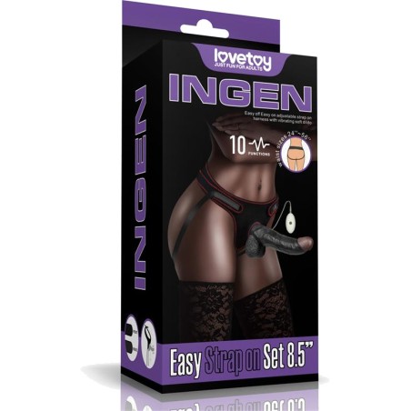 adjustable strap-on harness with vibrating dildo and remote control with testicles ingen 8.5"