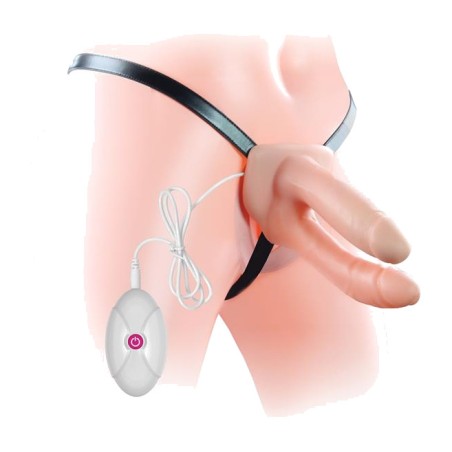 harnais avec double gode creux vibrant 6"