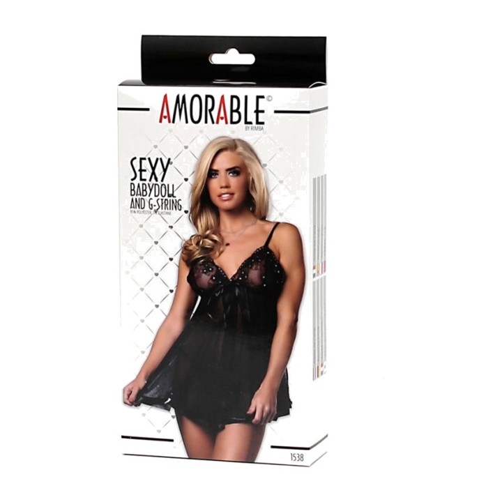 AMORABLE Babydoll semitrasparente con fiocco e perizoma