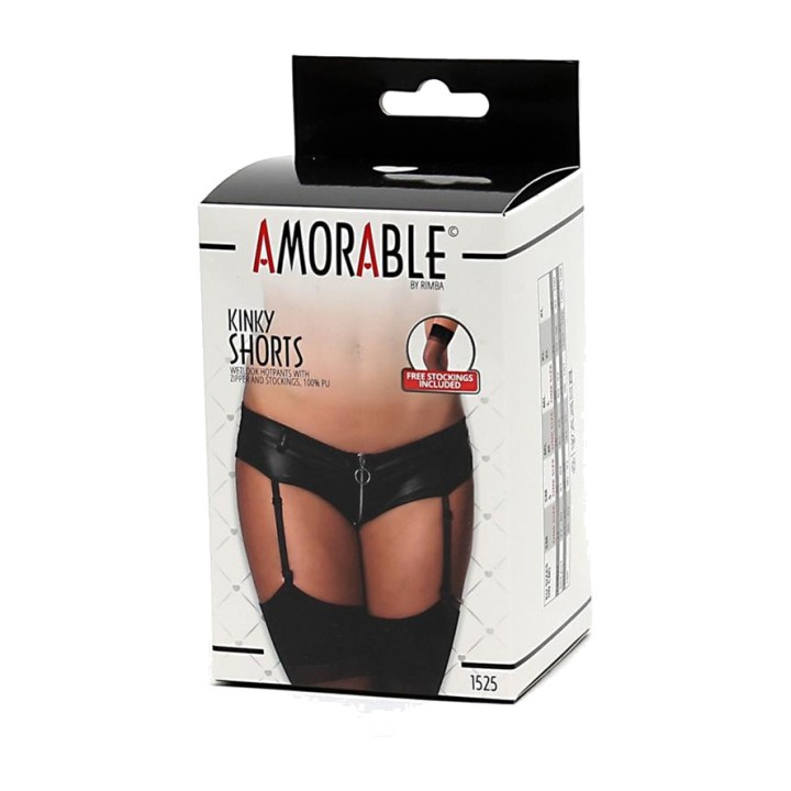 AMORABLE Pantaloni scurți cu aspect de piele, fermoar,