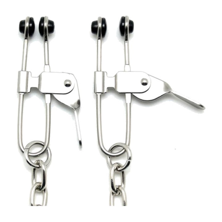BONDAGE PLAY Pinças para mamilos de metal com corrente