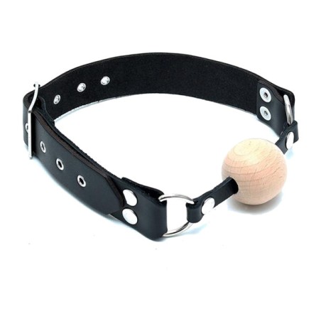 knebel mit holzkugel und lederriemen 40 mm