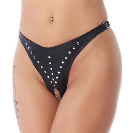 mutandina aperta in pelle con borchie