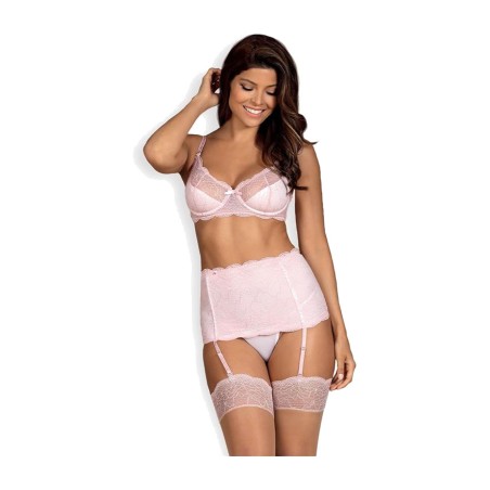 3-piece set with bra, thong and lace suspender belt girlly
